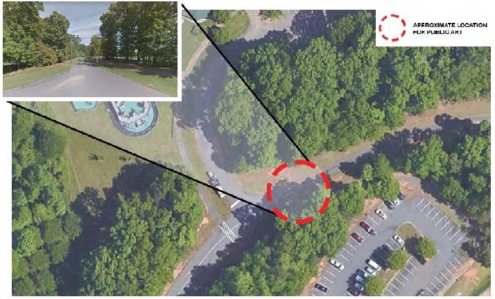Aerial view of the location of the public art opportunity for Mecklenburg County's Irwin Creek Greenway.