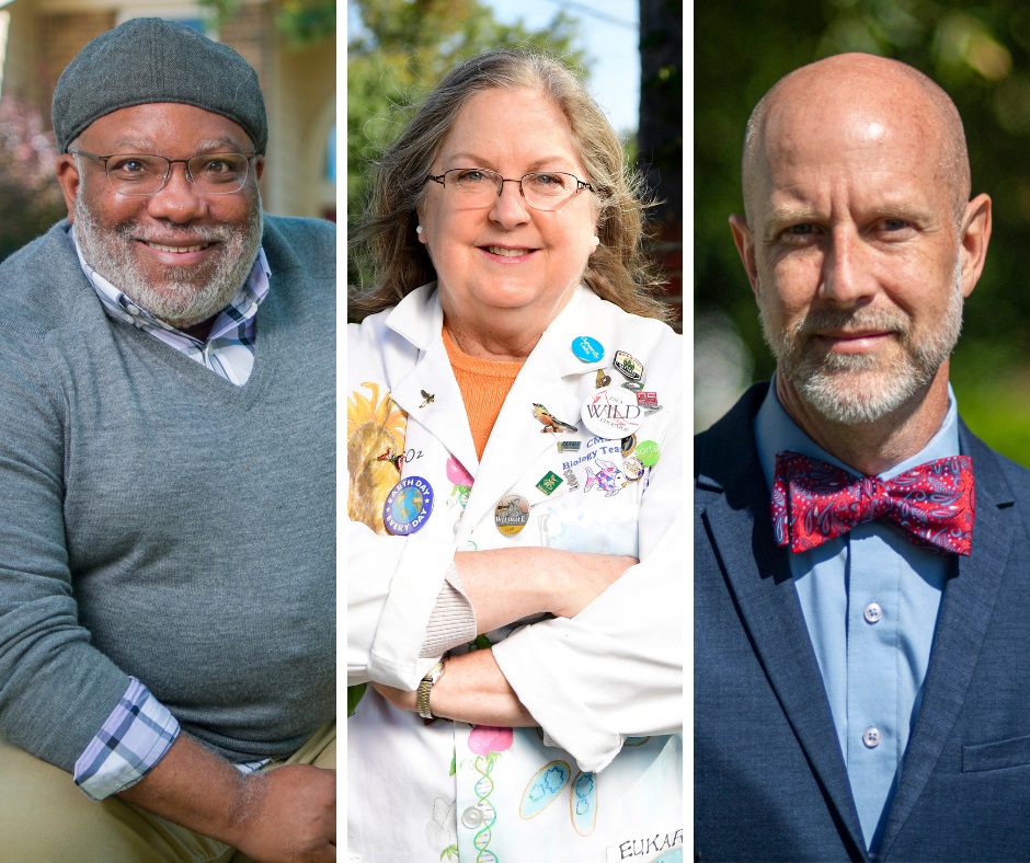 Pictured are 2020 ASC Cato Lifetime Achievement in Teaching Award recipients (from left) Corey Mitchell (arts), Connie Wood (science) and Ronnie Reddig (history). 