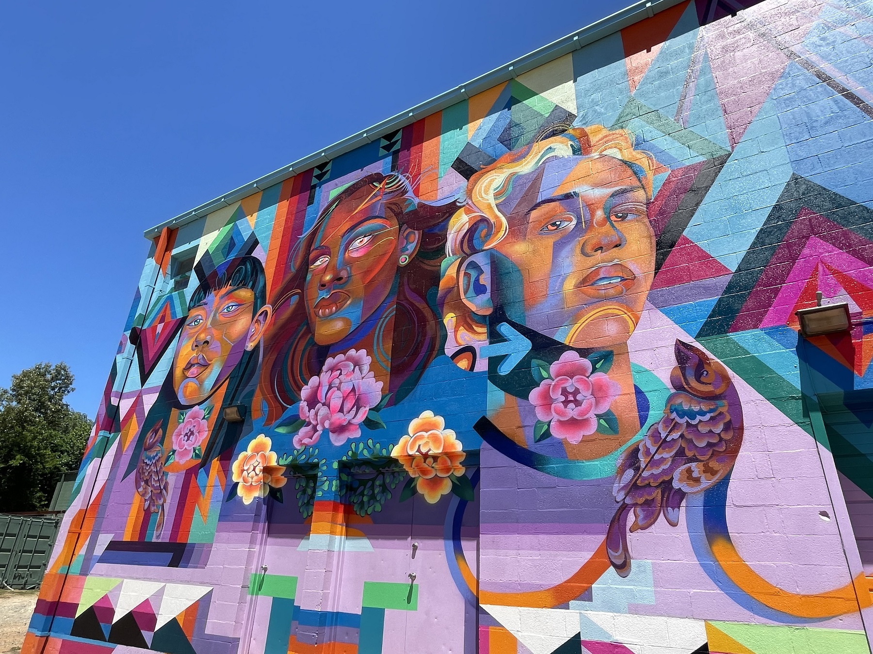 The mural "Natural Rhythm," completed in 2022 by Charlotte artist Georgie Nakima. The artwork will be one of the stops on the Little Sugar Creek Greenway Public Art Bike Tour.