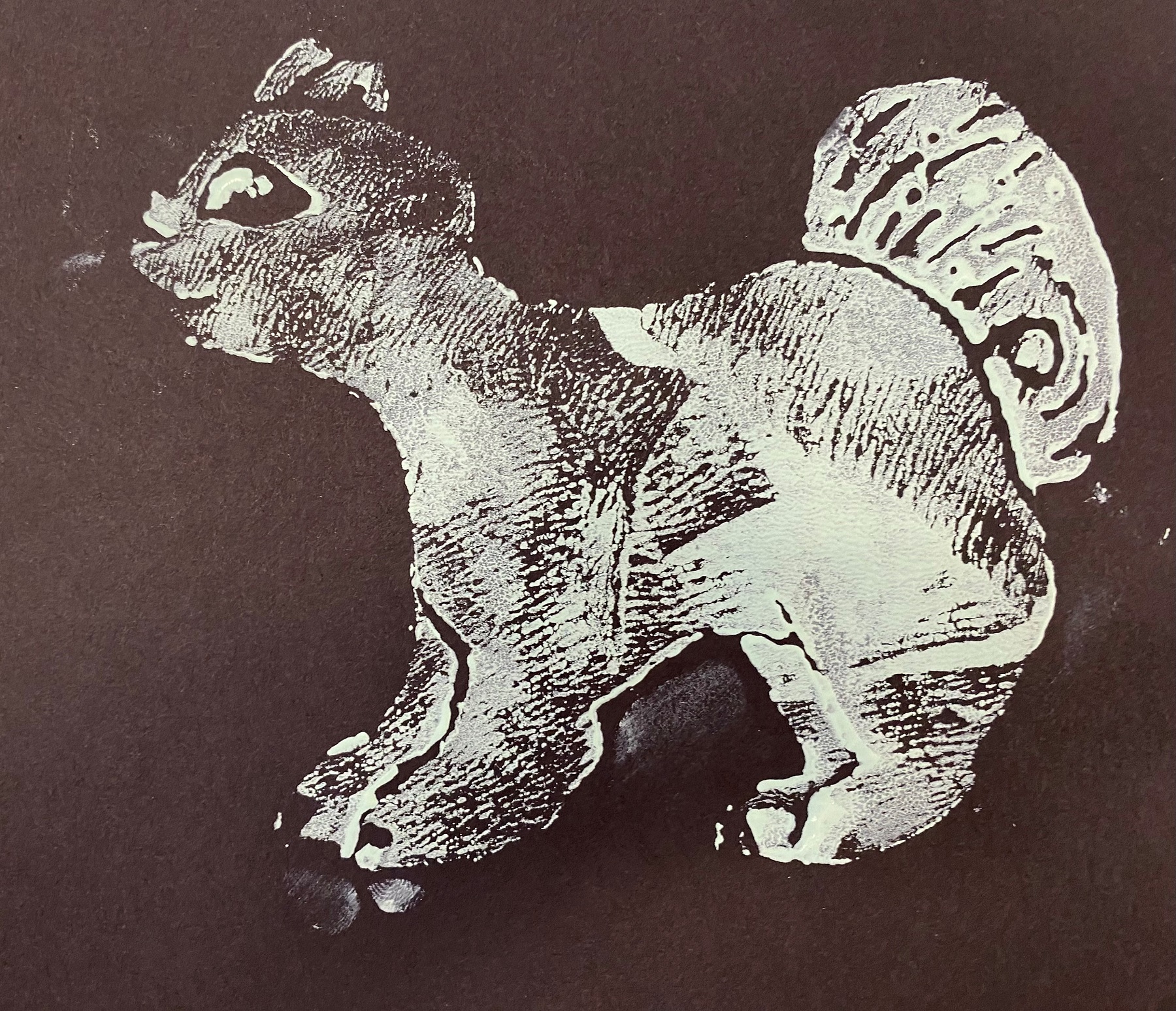 A print of a grey squirrel created by an Endhaven Elementary School student. 